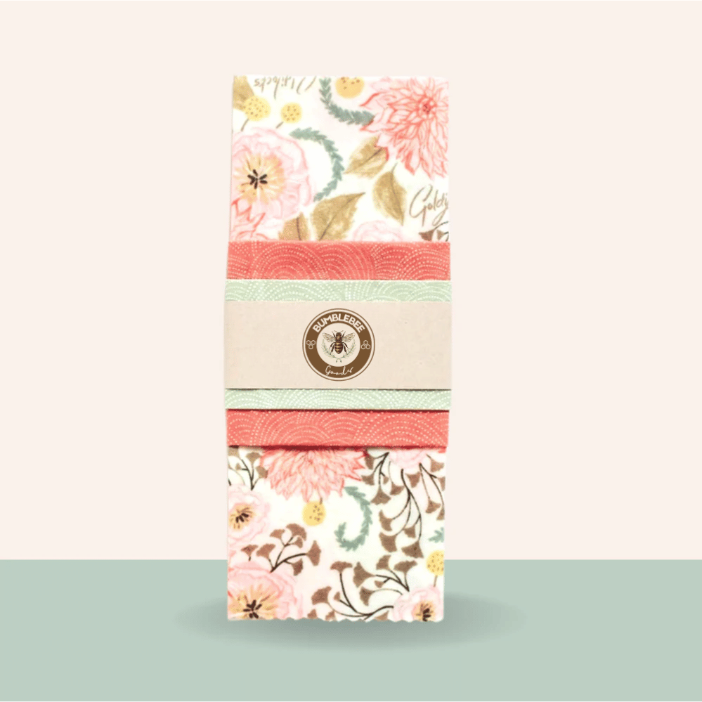 Beeswax Food Wraps: Pink Floral Set of 3